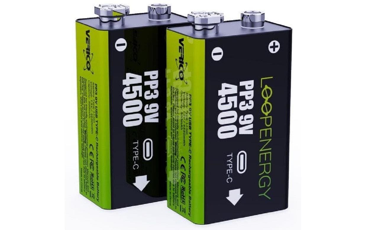 1523728_1 - Mediatech Verico LoopEnergy 9V-Block 500mAh, USB-C Anschluss, 2 Stück