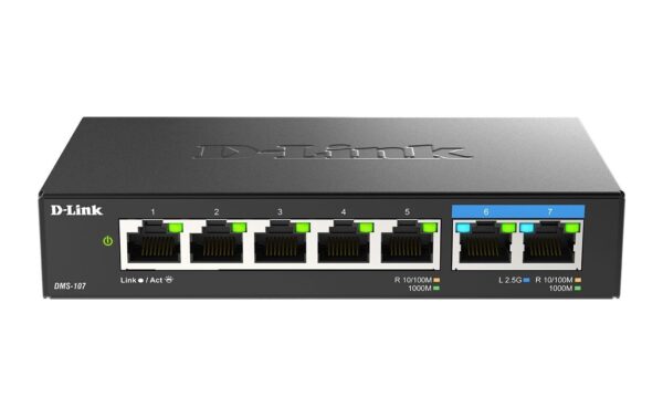 1525893 - Mediatech D-Link DMS-107/E: 7 Port Multi-Gbit Switch 5x Gigabit RJ45, 2x 2.5Gbit (RJ45) kaufen Schweiz | Mediatech.ch