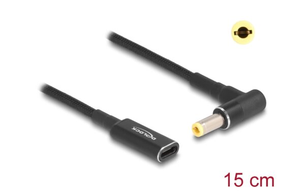 1527324_1 - Mediatech Delock Ladekabel USB-C zu 5,5x2,1mm Buchse zu Stecker, 90° gewinkelt, 15cm