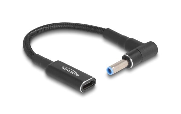 Delock Ladekabel USB-C zu HP 4,5x3mm Buchse zu Stecker, 90° gewinkelt, 15cm