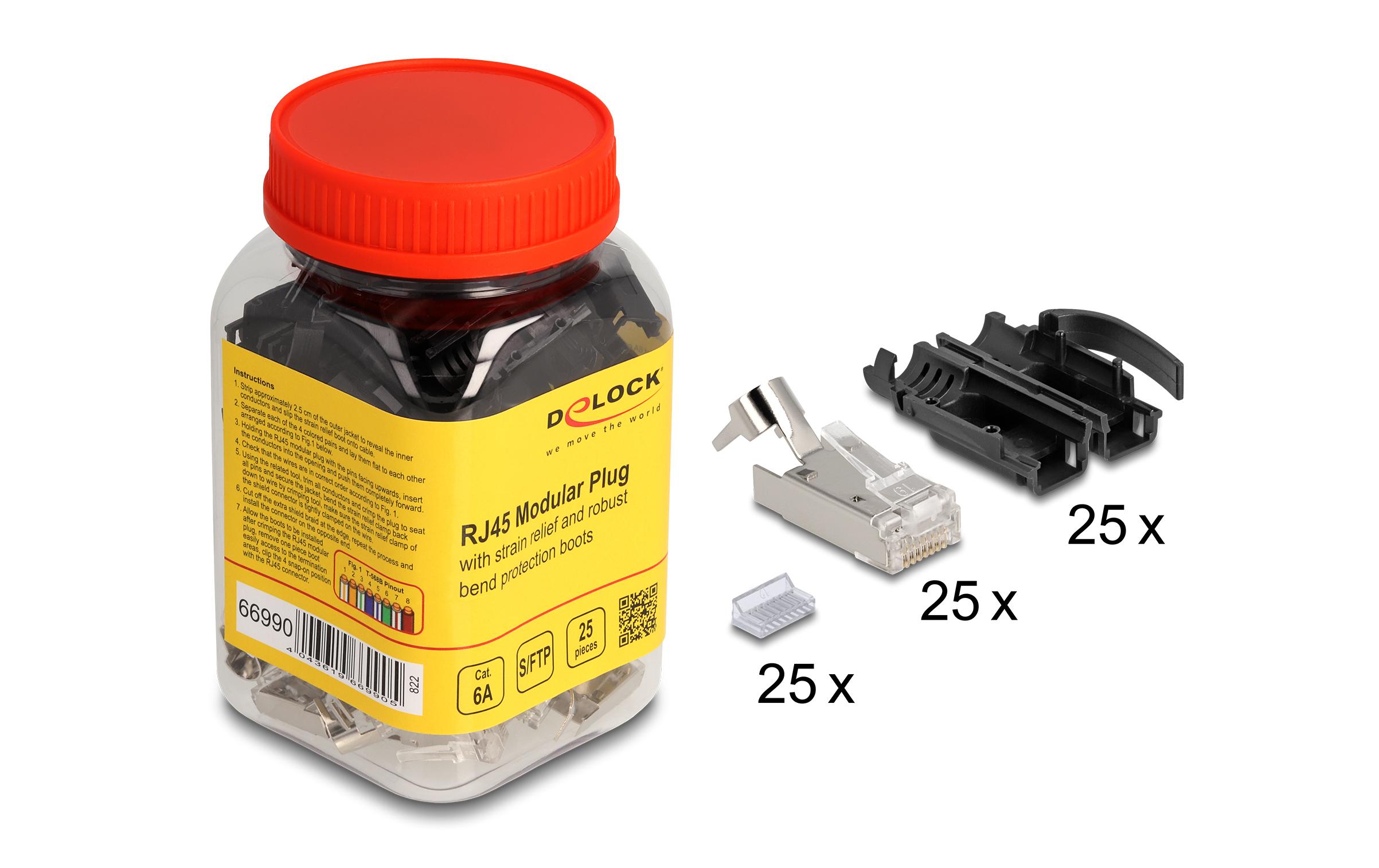 1538565_1 - Mediatech Delock RJ45 Stecker, S/FTP,Cat.6A,25er Set mit Zugentlastung und Knickschutzhülle