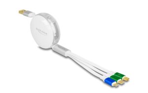 1565107 - Mediatech Delock USB 3 in 1 Aufrollladekabel Typ-A Mikro USB/ 2x USB-C,Ladefunktion, weiss
