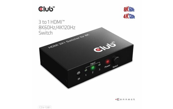 1565925_1 - Mediatech Club 3D 3 Port HDMI Umschalter Videoauflösungen bis zu 8K60Hz oder 4K120Hz