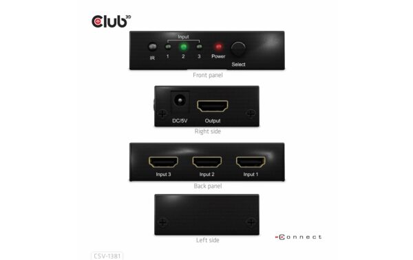 1565925_3 - Mediatech Club 3D 3 Port HDMI Umschalter Videoauflösungen bis zu 8K60Hz oder 4K120Hz