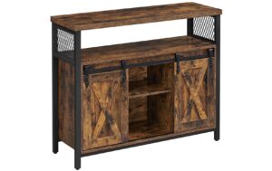 Vasagle Sideboard mit 2 Schiebetüren Holz,Stahl,100x33x80cm (LxBxH),Traglast ver