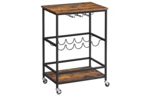 Vasagle Bartrolley mit Flaschenhalterung 60x40x75 cm (LxBxH), Holz, Stahl