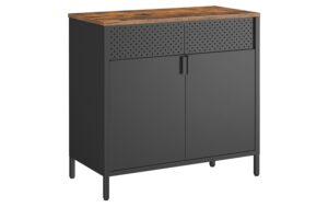 Songmics Kommode, Schwarz-Braun 80x40x76 cm (LxBxH), Stahl, Holz