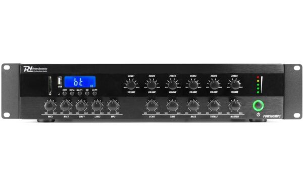 Power Dynamics PDW360MP3 100V 6-Zone Amplifier 360W, BT
