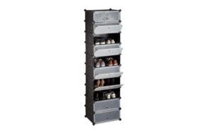 relaxdays Schuhschrank mit 10 Ebenen 176 x 49 cm, Transparent/Schwarz