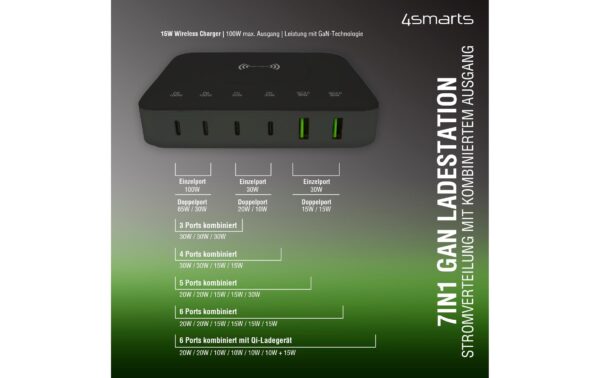 4smarts 7in1 Ladestation, Wireless Charger Schwarz/Grau