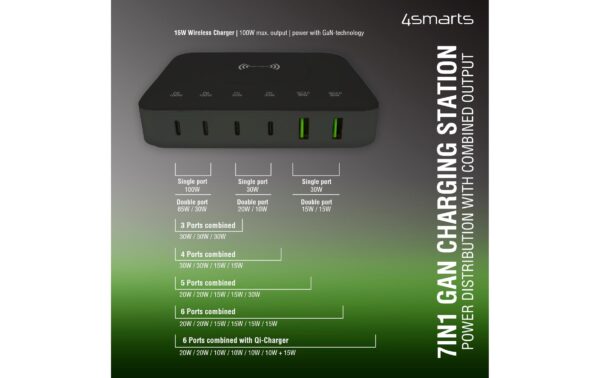 4smarts 7in1 Ladestation, Wireless Charger Schwarz/Grau
