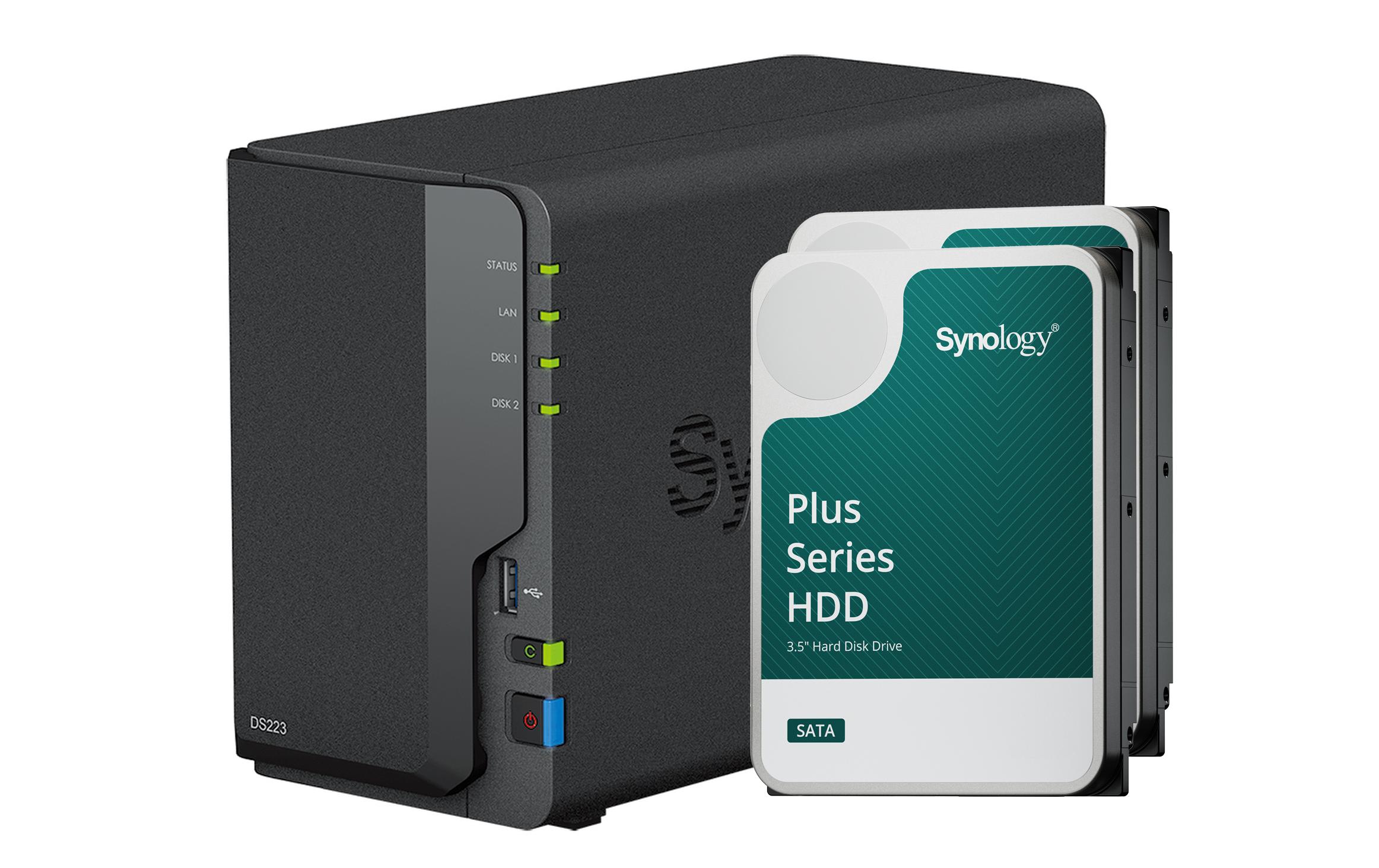 Synology DS223, 2-bay NAS inkl. 2x 12TB HDD Synology Plus HAT33x