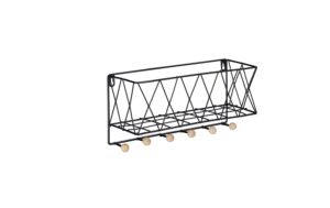 relaxdays Wandregal mit Korb Eisen, 17 x 36 x 13 cm (HxBxT), Schwarz