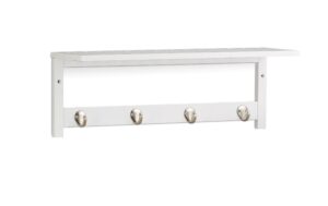 relaxdays Wandregal mit 4 Haken Bambus/Metall 17, 5 x 50 x 16 cm, Weiss