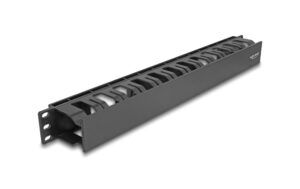 Delock Kabelmanagement Rangierpanel Schwarz mit 2 Oeffnungen, 1HE, aus Kunststoff
