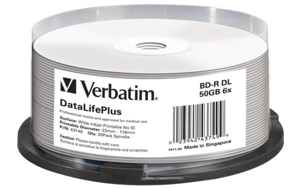 Verbatim BD-R 6x Dual Layer 50GB 25 Spindel Blu-ray Scratchguard plus, bedruckbar kaufen Schweiz | Mediatech.ch
