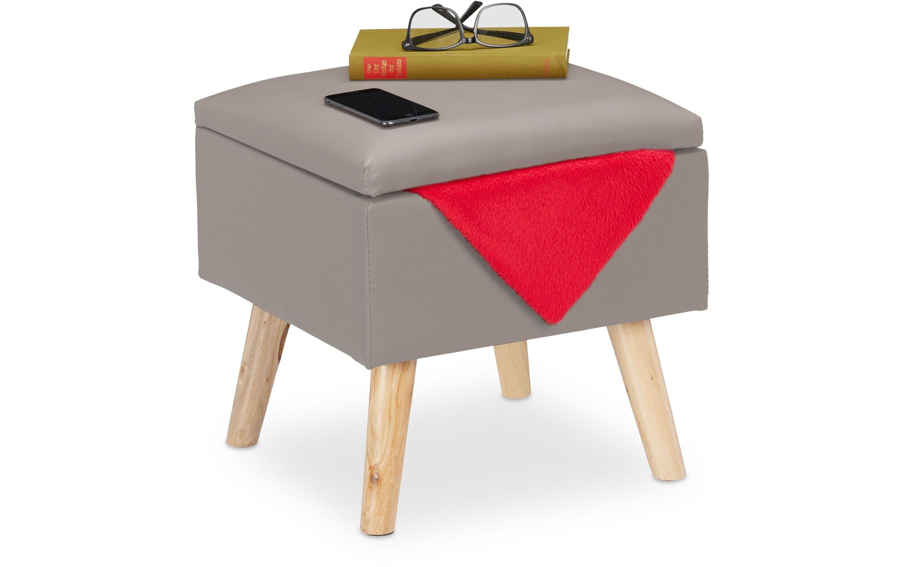 1601665_3 - Mediatech relaxdays Sitzhocker Kunstleder Hellgrau Tragekraft: 120kg, 40 x 40 x 40 cm
