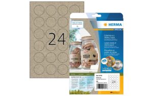 Herma Etiketten aus Silphie Papier, braun 480 Etiketten, A4, 20 Blatt, Ø 40mm, rund
