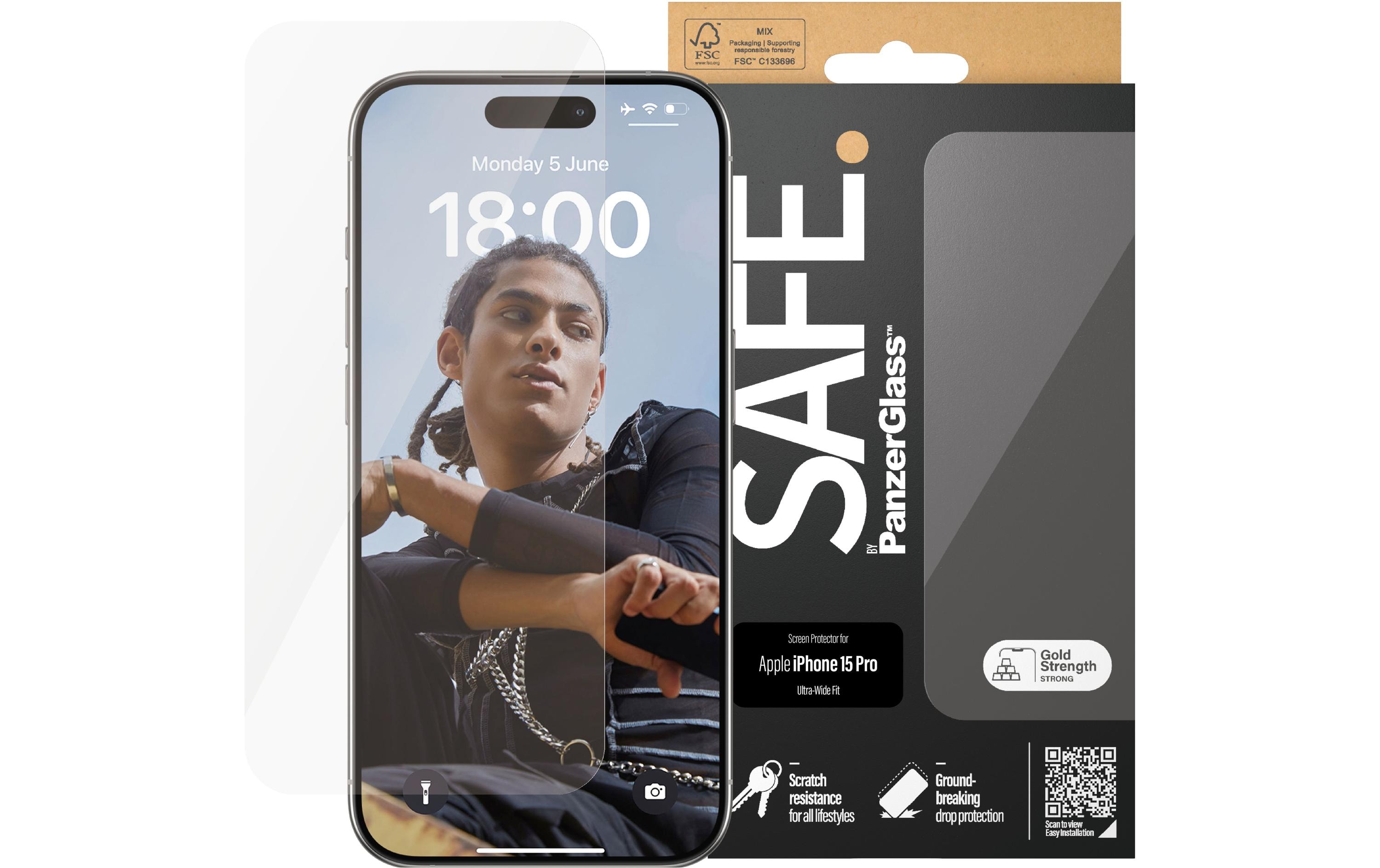 1601804 - Mediatech SAFE. Displayschutz Ultra Wide Fit fürs Apple iPhone 15 Pro