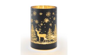 STT Windlicht Forest schwarz S 10LED, ww, D9 x H14cm, Timer 6/18