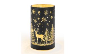 STT Windlicht Forest schwarz M 12LED, ww, D9 x H16cm, Timer 6/18