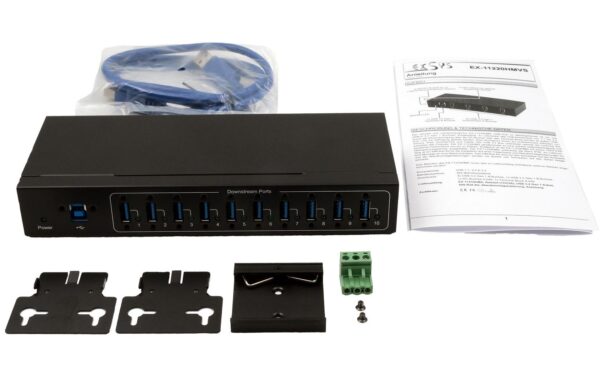 1608069_2 - Mediatech EXSYS EX-11220HMVS, 10-Ports USB3.2gen1 HUB Wand und DIN-Rail, 15KV ESD Schutz