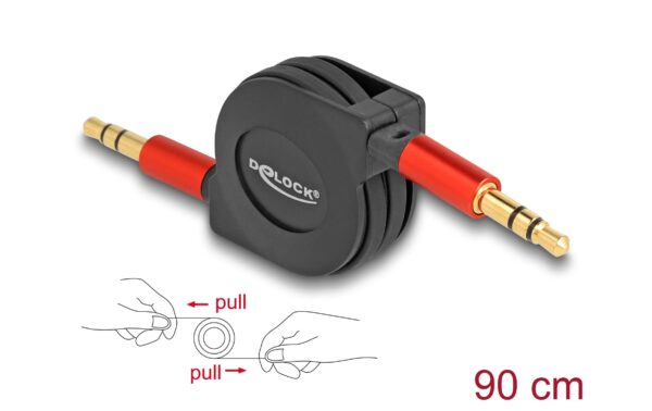 Delock Audio Aufrollkabel 3.5mm 3 Pin Klinkenstecker/Klinkenstecker, 90cm