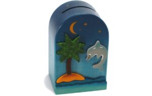 Weizenkorn Spardose Delphin Holz, 10x7x14 cm (BxHxT)