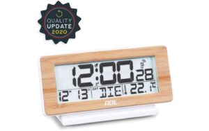 1617333 - Mediatech ADE Funkwecker, Temperatur-& Datumsanzeige Bambus-Weiss, Kalender, Schlummerfunktion