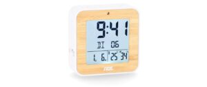 ADE Funkwecker, Temperatur-& Datumsanzeige Bambus-Weiss, Kalender, Schlummerfunktion