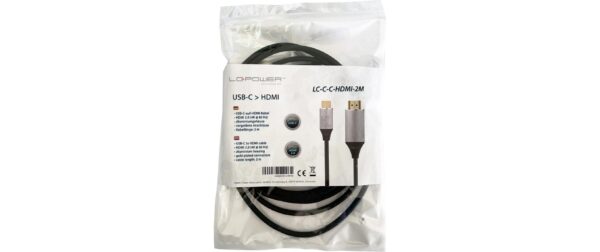 LC-Power, USB-C/HDMI Kabel, 2m 4K 60 Hz, Schwarz