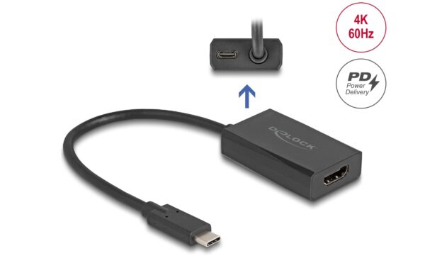Delock Adapter HDMI Buchse zu USB-C Stecker DP Alt Mode, 4K mit PD 100W