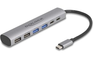Delock USB 6 Port Hub 4 x USB Typ-A Buchse, 2 x USB Type-C