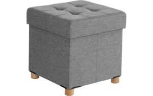 Songmics Hocker mit Stauraum, Hellgrau 38 x 38 x 40 cm, Traglast 300kg,Leinenstoff