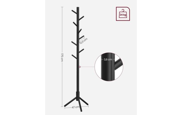 1632441_3 - Mediatech Vasagle Garderobeständer, Schwarz, 8 Haken 47x47x175 cm (LxBxH), Traglast 15 kg