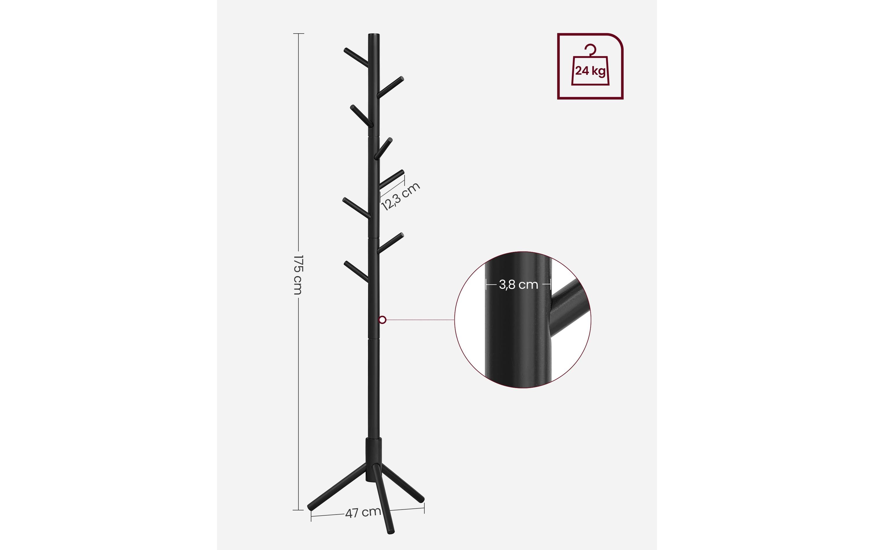 1632441_3 - Mediatech Vasagle Garderobeständer, Schwarz, 8 Haken 47x47x175 cm (LxBxH), Traglast 15 kg
