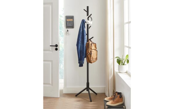 1632441_7 - Mediatech Vasagle Garderobeständer, Schwarz, 8 Haken 47x47x175 cm (LxBxH), Traglast 15 kg