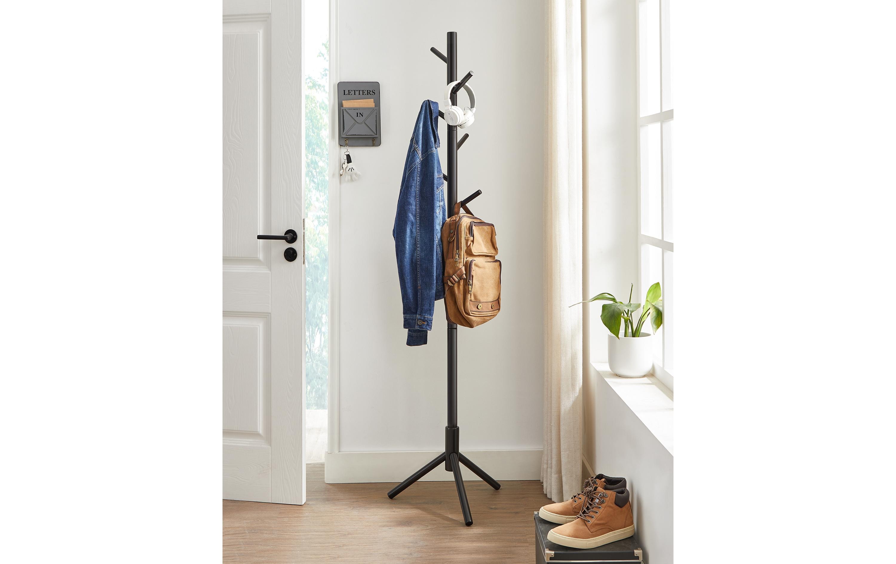1632441_7 - Mediatech Vasagle Garderobeständer, Schwarz, 8 Haken 47x47x175 cm (LxBxH), Traglast 15 kg