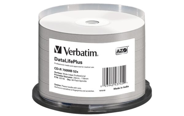 Verbatim CD-R 52x 80Min/700MB 50-Spindel bedruckbar  o.Logo