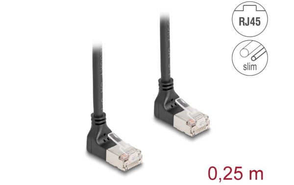 Delock Netzwerkkabel RJ45 Cat.6A S/FTP 90Grad nach oben gewinkelt, 0.25m, schwarz