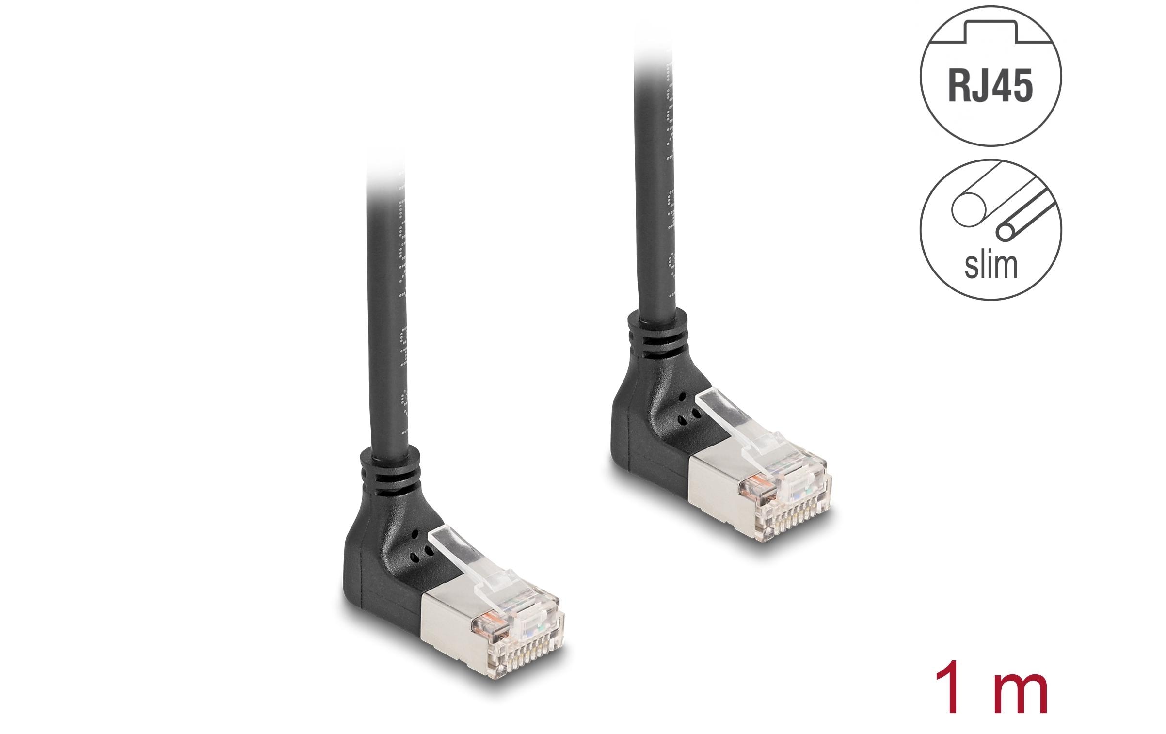 1637418_1 - Mediatech Delock Netzwerkkabel RJ45 Cat.6A S/FTP 90Grad nach oben gewinkelt, 1m, schwarz