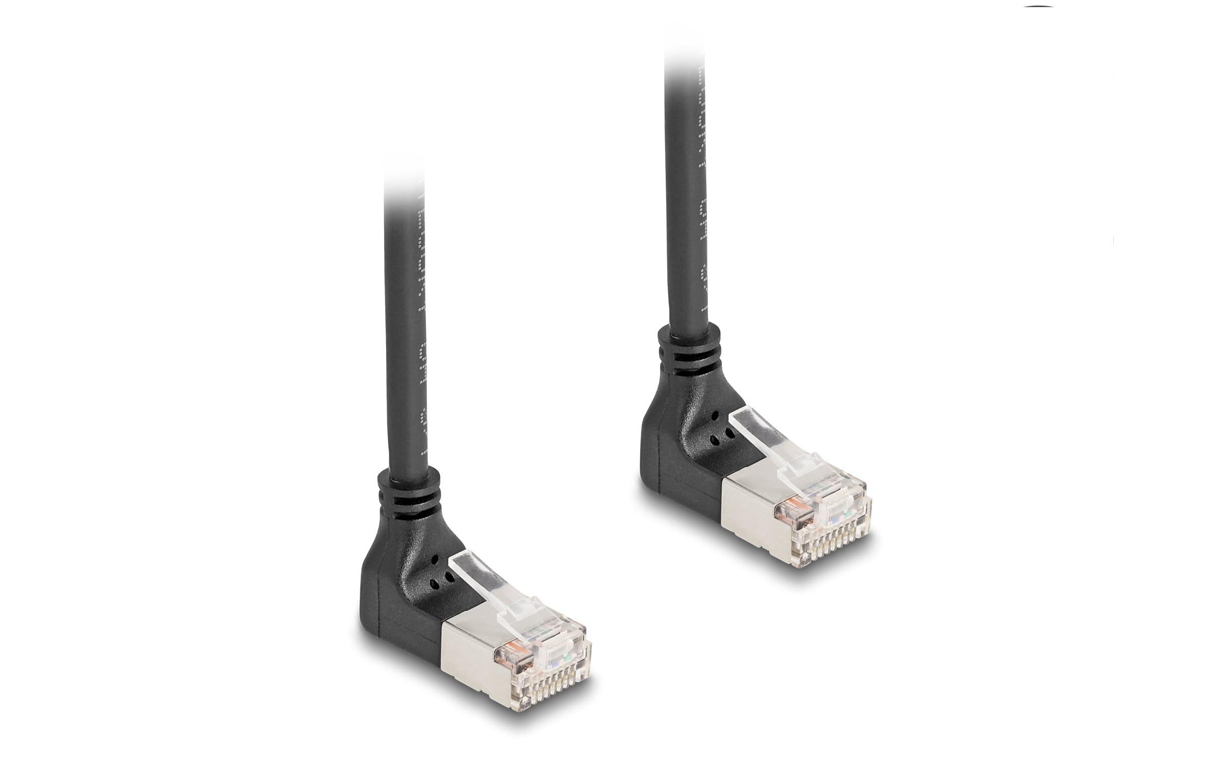 Delock Netzwerkkabel RJ45 Cat.6A S/FTP 90Grad nach oben gewinkelt, 5m, schwarz