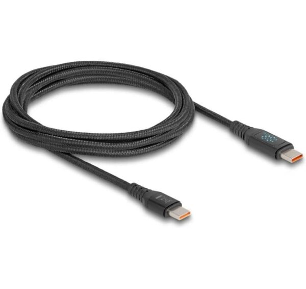 Delock USB2.0 Schnelladekabel USB-C/C Stecker/Stecker, 1.20m, 140W mit Anzeige