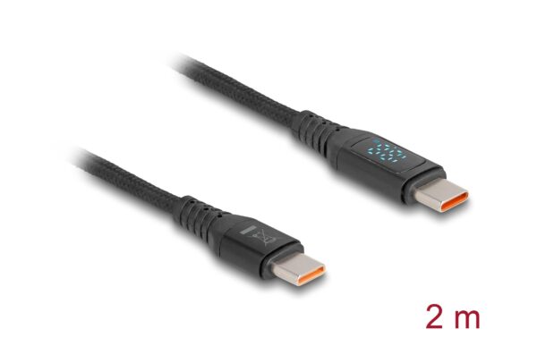 Delock USB2.0 Schnelladekabel USB-C/C Stecker/Stecker, 1.20m, 140W mit Anzeige