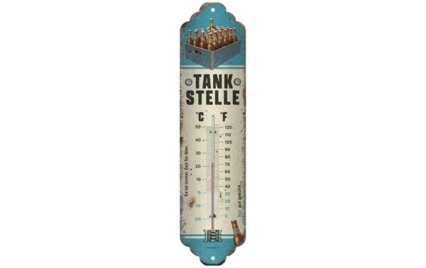 Nostalgic Art Thermometer Tankstelle Bier Metall, 28x7 cm, Celisus & Fahrenheit