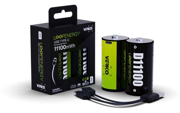 Verico LoopEnergy Mono D, 1,5V, 11000mWh 7400mAh, 2er Pack, USB-C Ladekabel