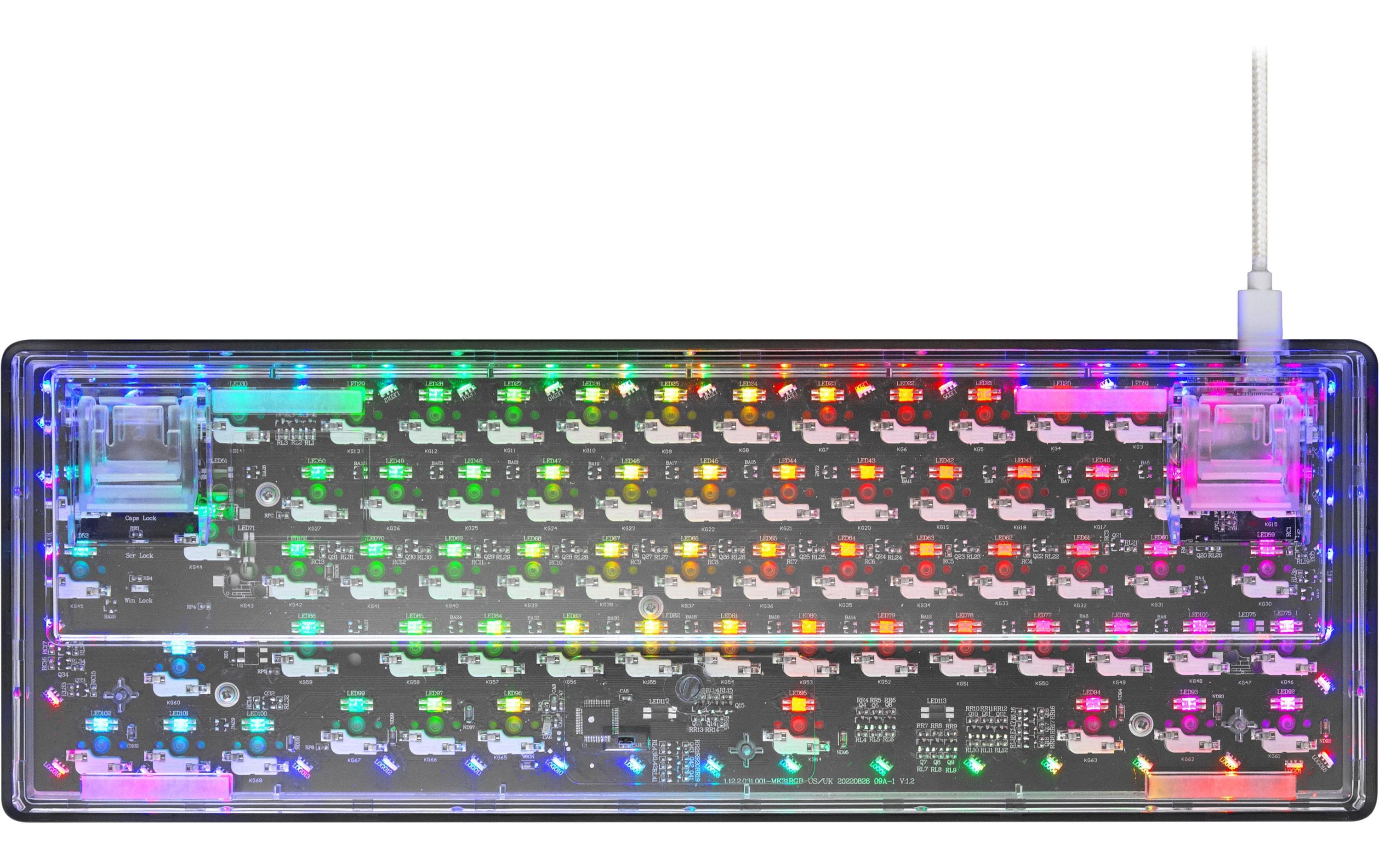 1663333_5 - Mediatech Deltaco TKL Gaming Keyboard mech RGB, trans CH-Layout, mechanisch, RGB, Transparent