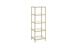 Vasagle Regal Gold mit 5 Glasablagen Stahl, Glas, 40x30x124.5 cm (LxBxH)