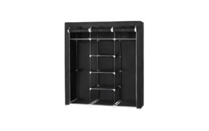 Songmics Schrank Schwarz, 3hochrollbareTüren 150x175x45 cm (BxHxT), Stoff, Metall