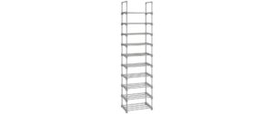 Songmics Schuhregal mit 10 Ebenen, Grau 45x30x174 cm (LxBxH),Traglast proEbene 5 kg